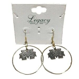 Legacy Mississippi State University gold hoop MSU logo earrings NWT